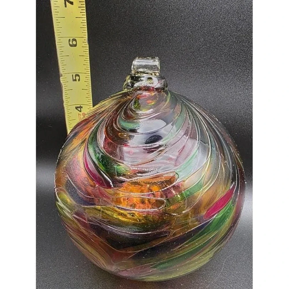 Vintage Kugel Style Hand Blown Glass Ornament Multi-color Swirl Bauble‎